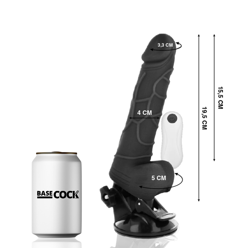 BASECOCK - VIBRATORE REALISTICO TELECOMANDO NERO CON TESTICOLI 19.5 CM -O- 4 CM