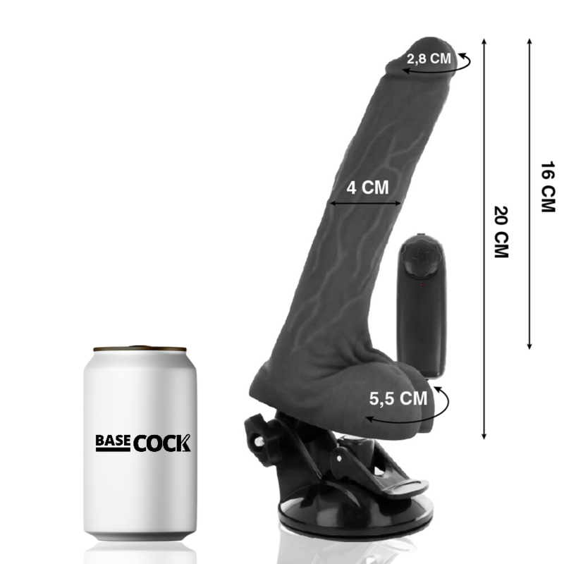 BASECOCK - VIBRATORE REALISTICO TELECOMANDO NERO CON TESTICOLI 20 CM -O- 4 CM